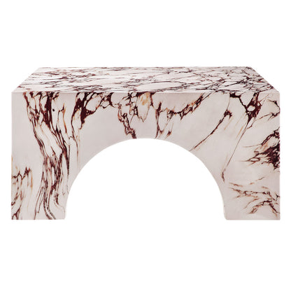 Valen Indoor - Outdoor Patio Arched Concrete Coffee Table - Red Marble