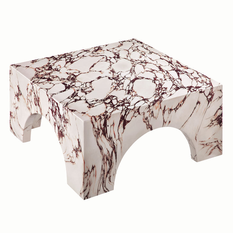 Valen Indoor - Outdoor Patio Arched Concrete Coffee Table - Red Marble