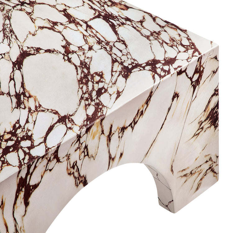Valen Indoor - Outdoor Patio Arched Concrete Coffee Table - Red Marble