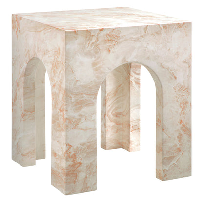 Valen Square Indoor - Outdoor Patio Arched Concrete Side Table - Honey Onyx