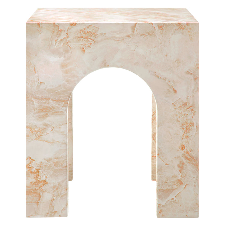 Valen Square Indoor - Outdoor Patio Arched Concrete Side Table - Honey Onyx