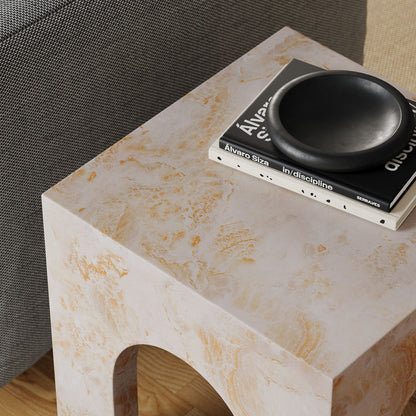 Valen Square Indoor - Outdoor Patio Arched Concrete Side Table - Honey Onyx