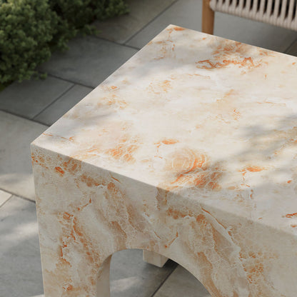 Valen Square Indoor - Outdoor Patio Arched Concrete Side Table - Honey Onyx
