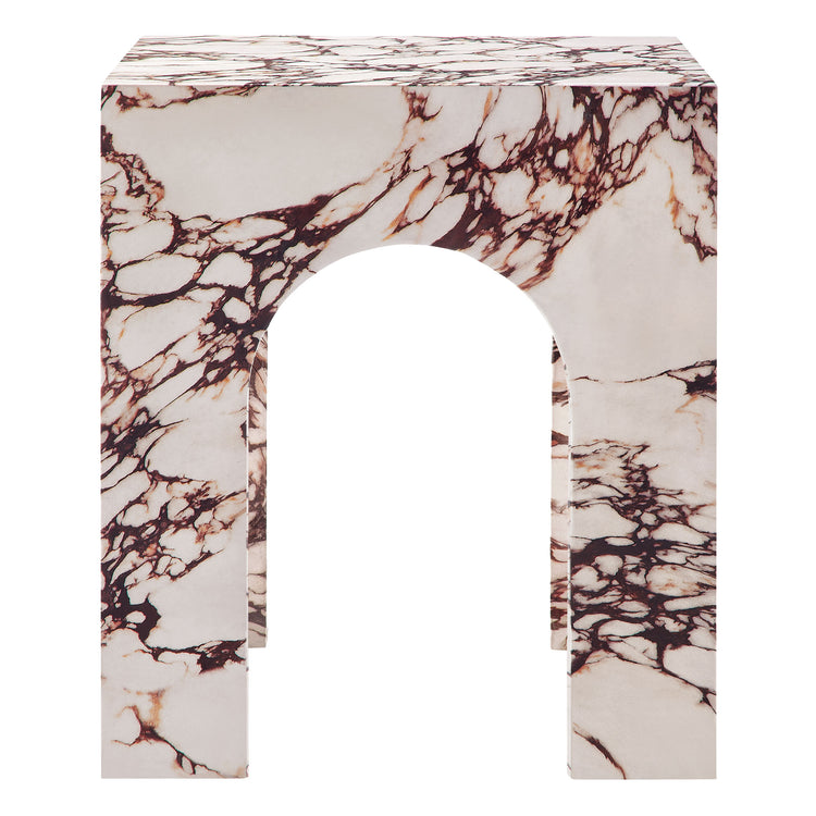 Valen Square Indoor - Outdoor Patio Arched Concrete Side Table - Red Marble
