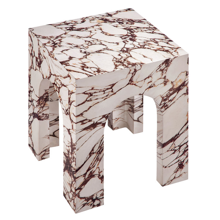 Valen Square Indoor - Outdoor Patio Arched Concrete Side Table - Red Marble