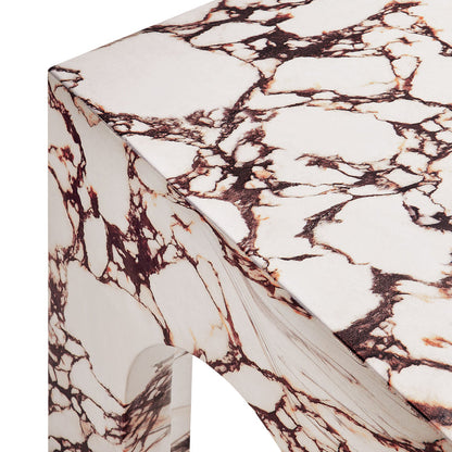Valen Square Indoor - Outdoor Patio Arched Concrete Side Table - Red Marble