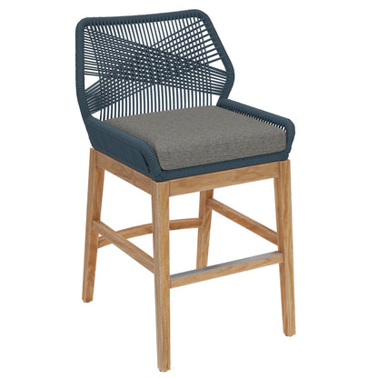 Wellspring Outdoor Patio Teak and Rope Counter Stool - Blue Graphite