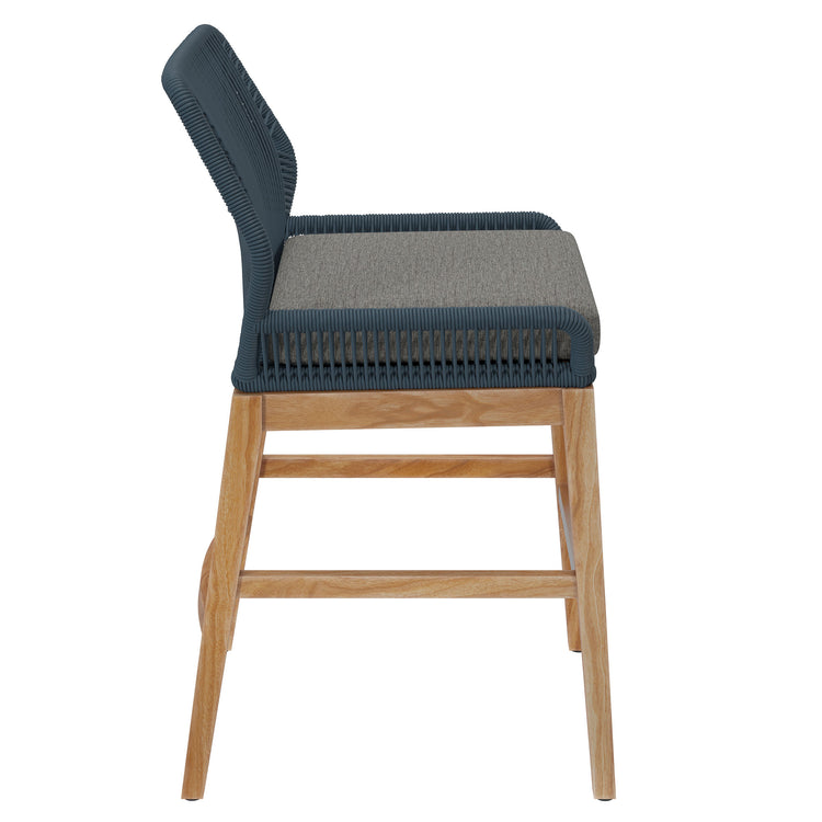 Wellspring Outdoor Patio Teak and Rope Counter Stool - Blue Graphite