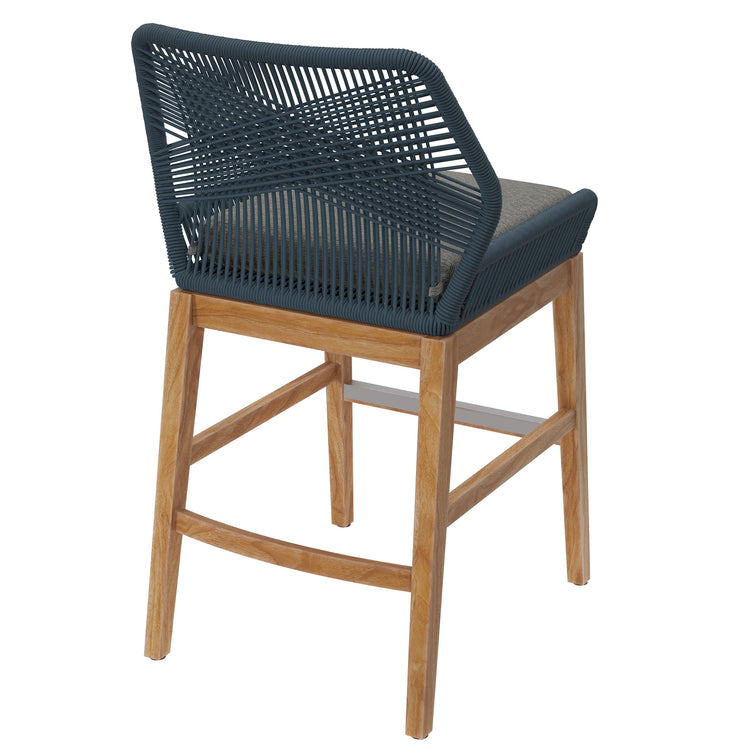 Wellspring Outdoor Patio Teak and Rope Counter Stool - Blue Graphite
