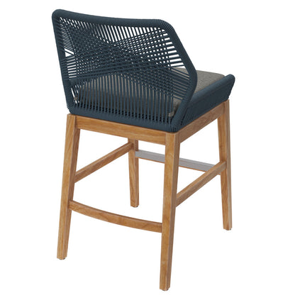 Wellspring Outdoor Patio Teak and Rope Counter Stool - Blue Graphite
