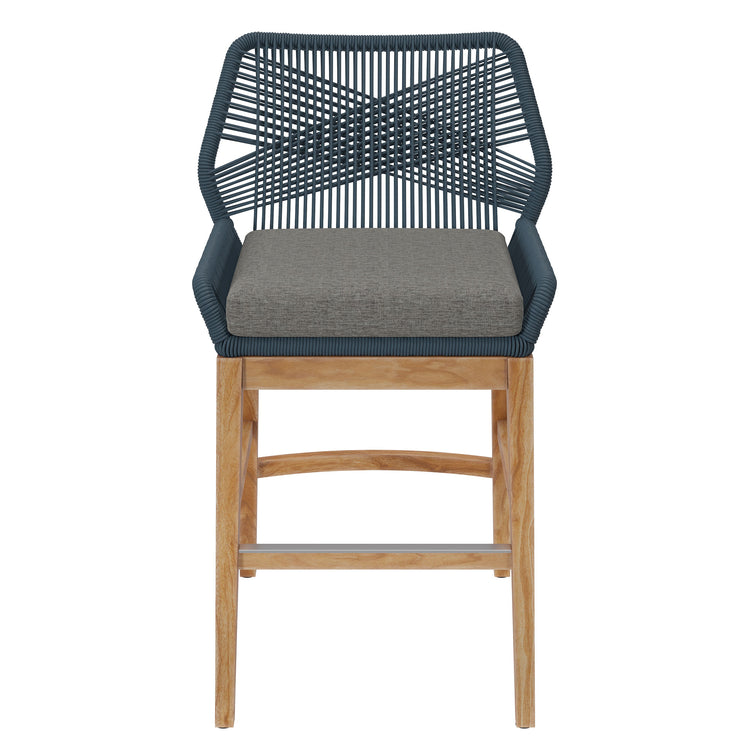 Wellspring Outdoor Patio Teak and Rope Counter Stool - Blue Graphite