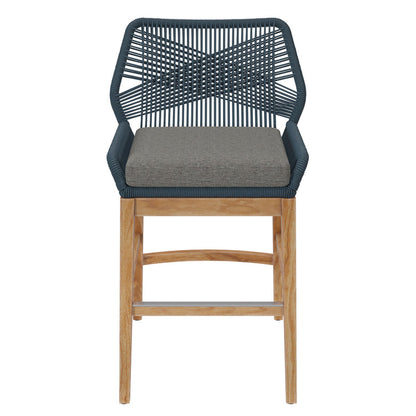Wellspring Outdoor Patio Teak and Rope Counter Stool - Blue Graphite