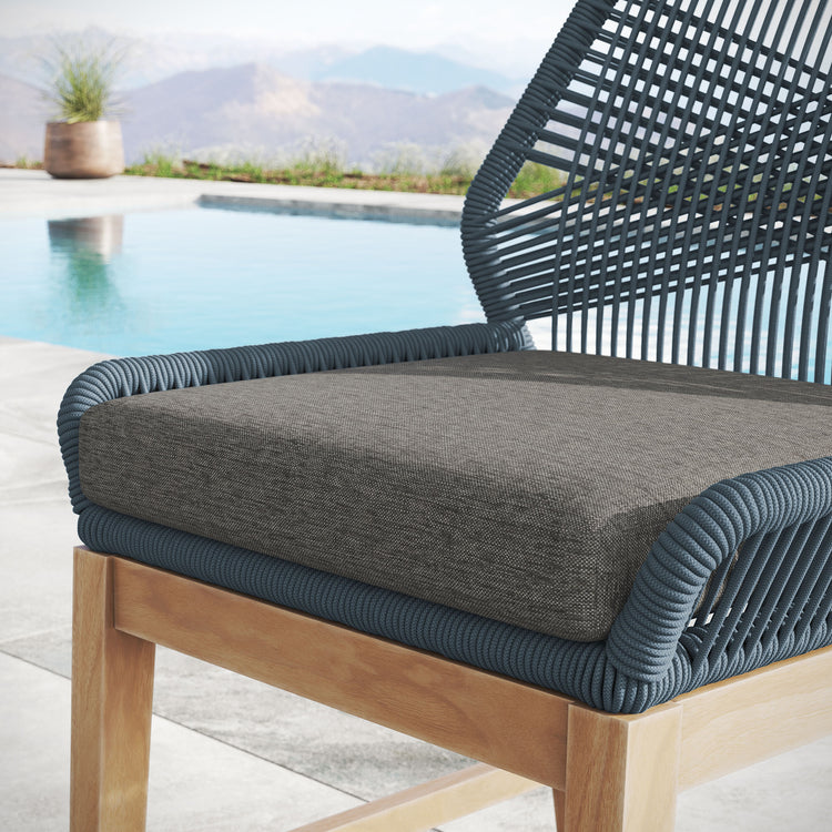 Wellspring Outdoor Patio Teak and Rope Counter Stool - Blue Graphite