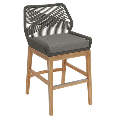 Wellspring Outdoor Patio Teak and Rope Counter Stool - Gray Graphite