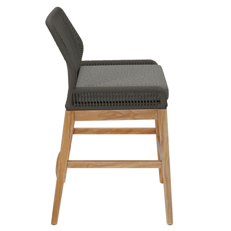 Wellspring Outdoor Patio Teak and Rope Counter Stool - Gray Graphite