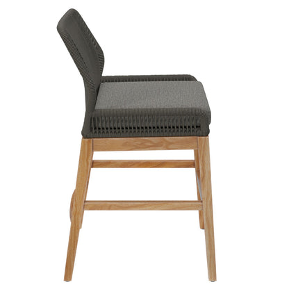 Wellspring Outdoor Patio Teak and Rope Counter Stool - Gray Graphite
