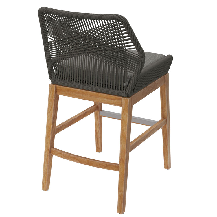 Wellspring Outdoor Patio Teak and Rope Counter Stool - Gray Graphite