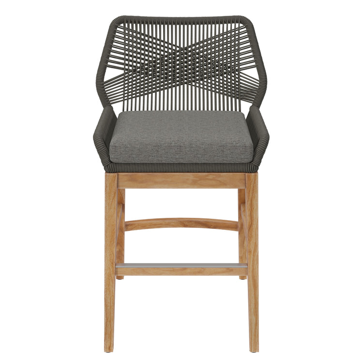 Wellspring Outdoor Patio Teak and Rope Counter Stool - Gray Graphite