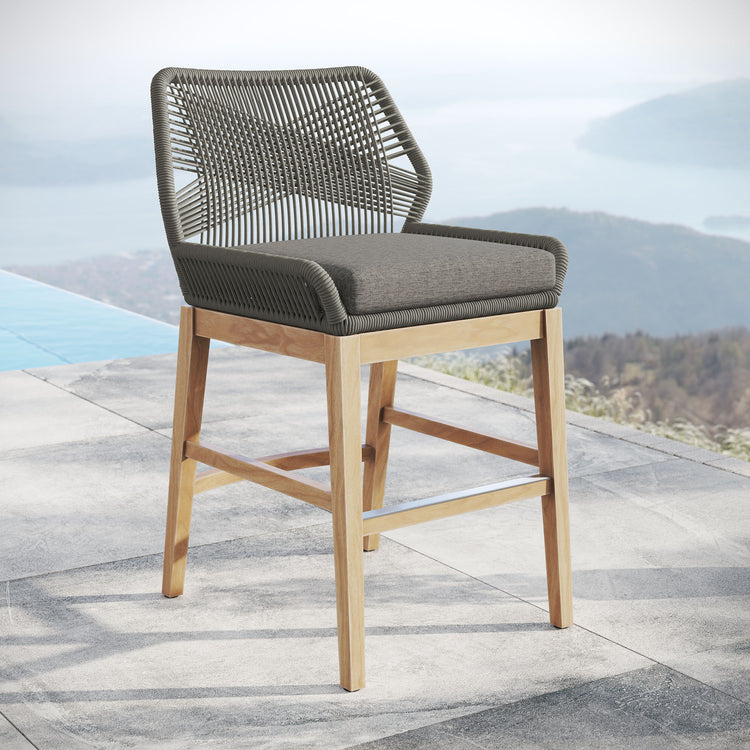 Wellspring Outdoor Patio Teak and Rope Counter Stool - Gray Graphite