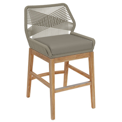 Wellspring Outdoor Patio Teak and Rope Counter Stool - Light Gray Greige