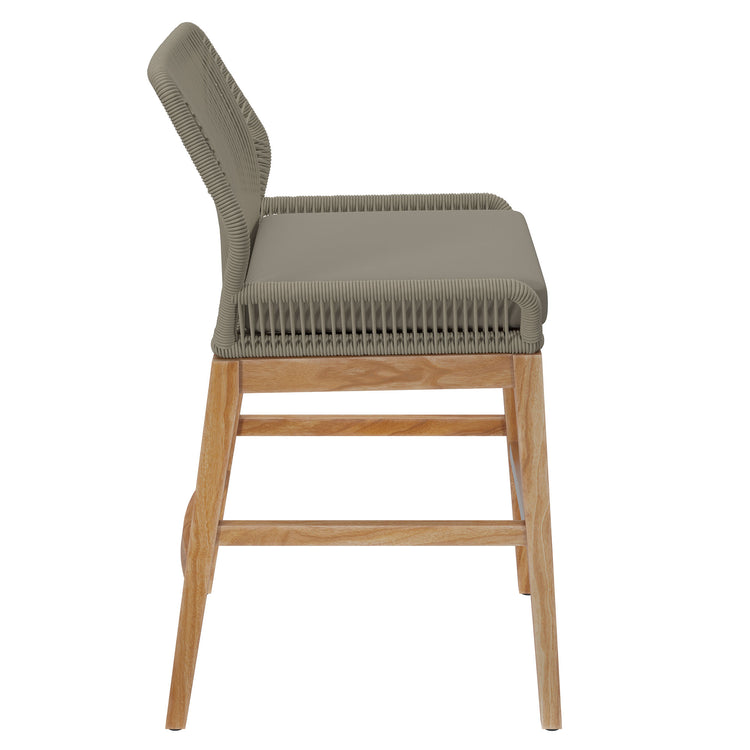 Wellspring Outdoor Patio Teak and Rope Counter Stool - Light Gray Greige