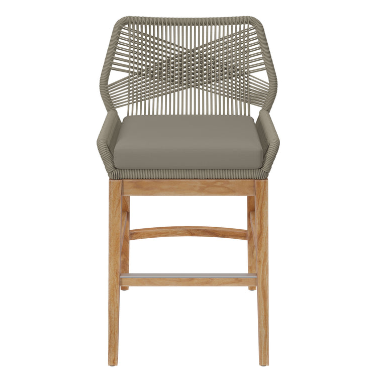 Wellspring Outdoor Patio Teak and Rope Counter Stool - Light Gray Greige