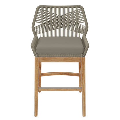 Wellspring Outdoor Patio Teak and Rope Counter Stool - Light Gray Greige