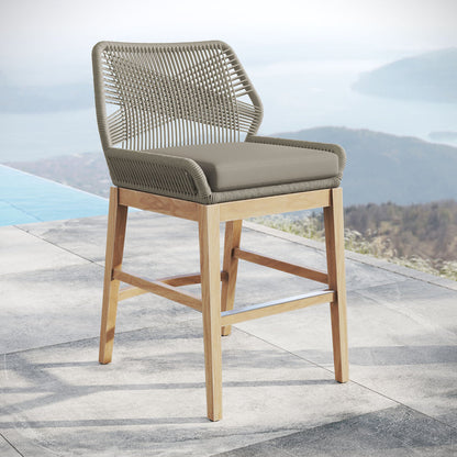 Wellspring Outdoor Patio Teak and Rope Counter Stool - Light Gray Greige