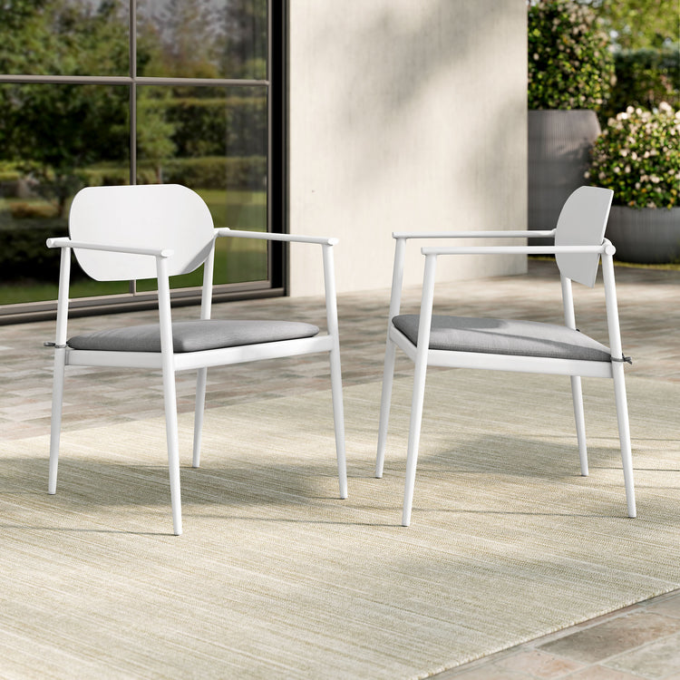Aeris Stackable Outdoor Patio Aluminum Dining Armchair Set of 2 - White