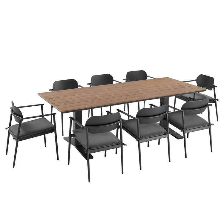 Aeris 9-Piece Outdoor Patio Aluminum Dining Set - Charcoal