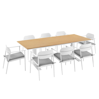 Aeris 9-Piece Outdoor Patio Aluminum Dining Set - White