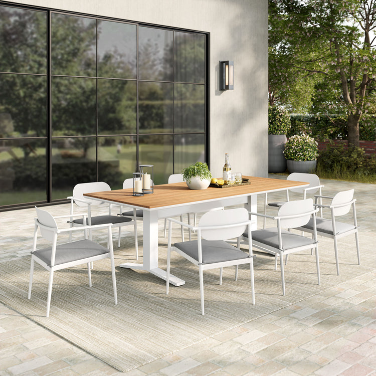 Aeris 9-Piece Outdoor Patio Aluminum Dining Set - White