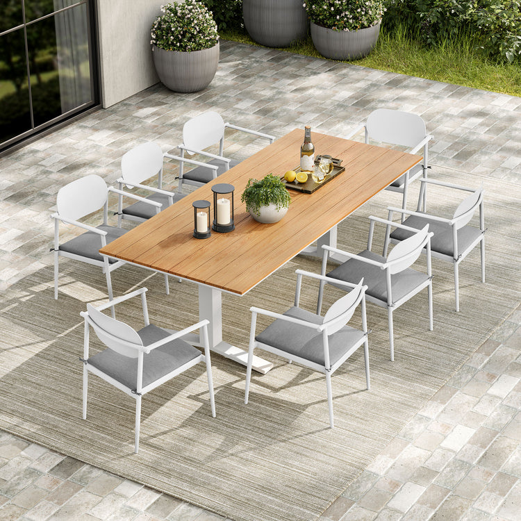 Aeris 9-Piece Outdoor Patio Aluminum Dining Set - White