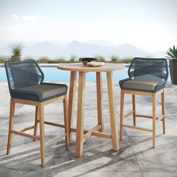 Wellspring 3-Piece Outdoor Patio Teak Wood Bar Set - Blue Graphite