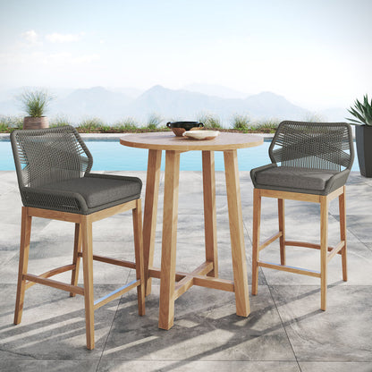 Wellspring 3-Piece Outdoor Patio Teak Wood Bar Set - Gray Graphite