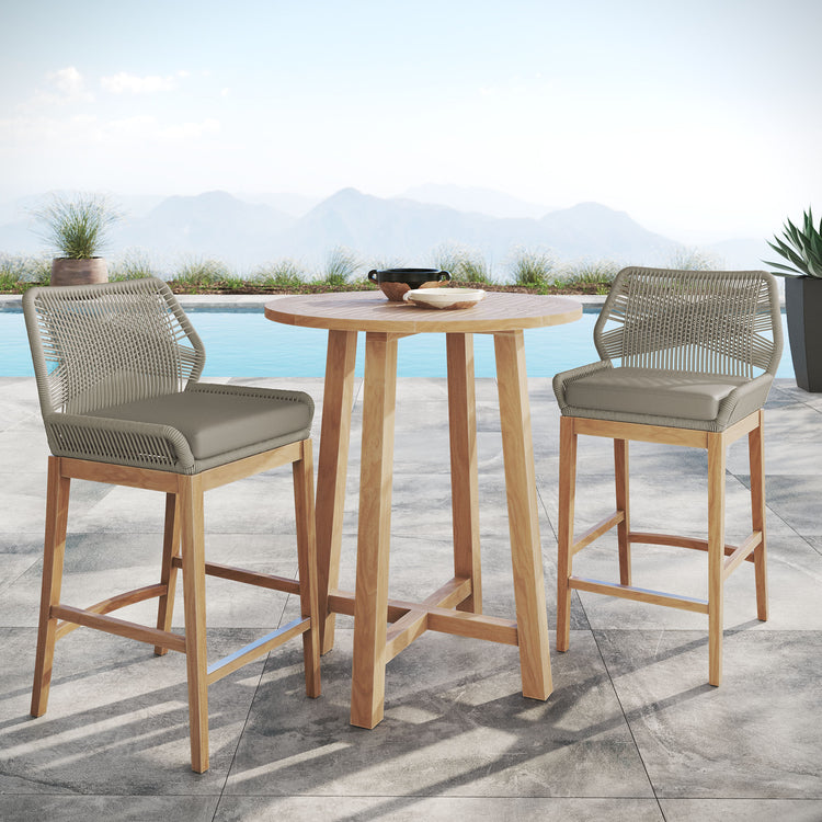 Wellspring 3-Piece Outdoor Patio Teak Wood Bar Set - Light Gray Greige