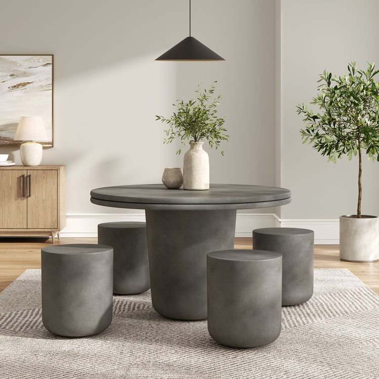 Brion Indoor - Outdoor Patio Concrete 5 Piece Dining Table Set - Gray