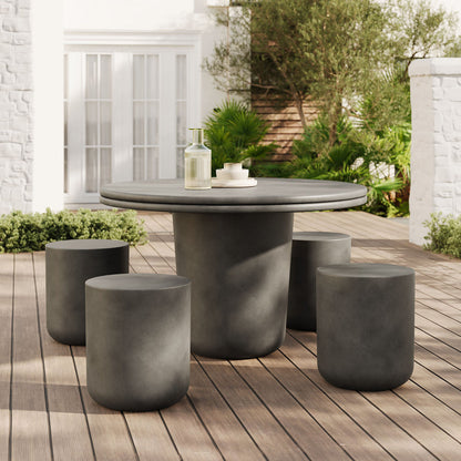 Brion Indoor - Outdoor Patio Concrete 5 Piece Dining Table Set - Gray