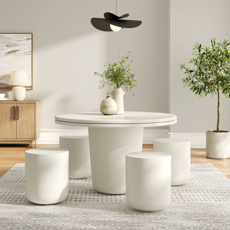 Brion Indoor - Outdoor Patio Concrete 5 Piece Dining Table Set - White