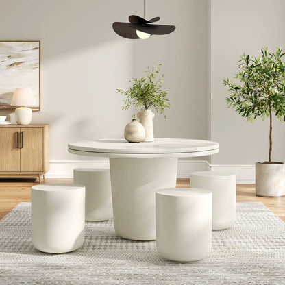 Brion Indoor - Outdoor Patio Concrete 5 Piece Dining Table Set - White