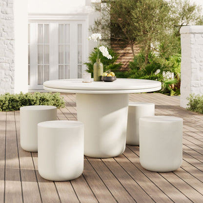 Brion Indoor - Outdoor Patio Concrete 5 Piece Dining Table Set - White