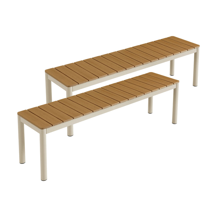 Finn Outdoor Patio Aluminum Bench with Faux Wood Top Set of 2 - Default Title