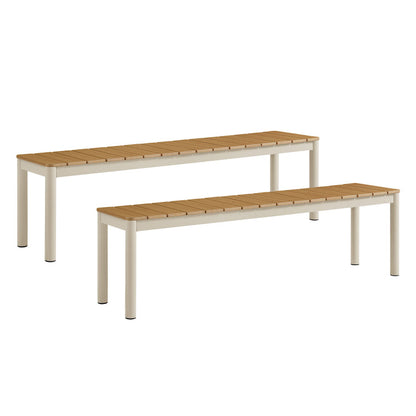 Finn Outdoor Patio Aluminum Bench with Faux Wood Top Set of 2 - Default Title