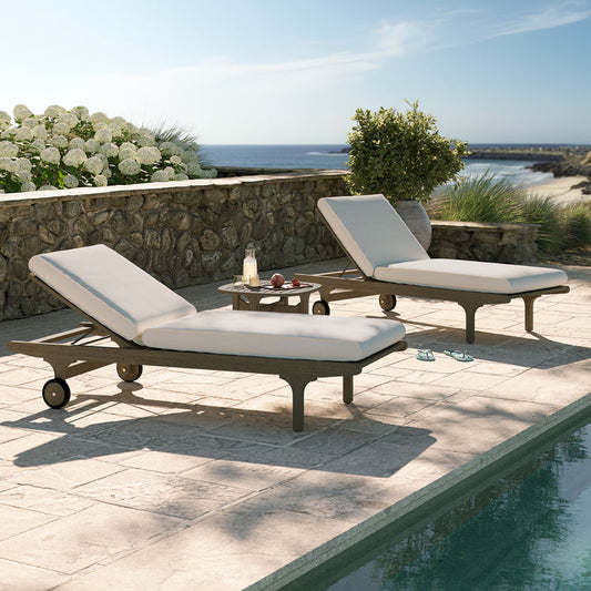 Saratoga Outdoor Teak Wood 3-Piece Chaise Lounge Furniture Set - Weathered Gray