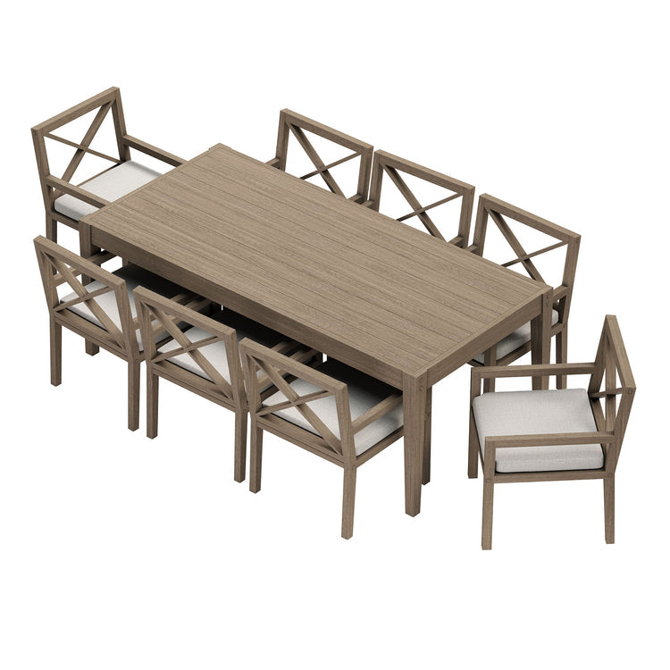 Northlake 9-Piece Outdoor Teak Wood Dining Set - Pebble