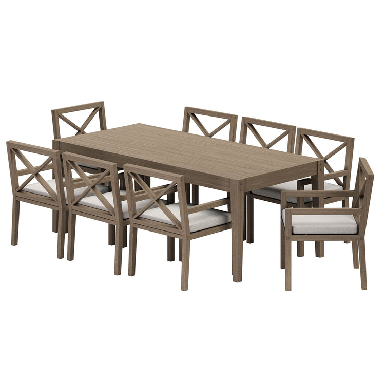 Northlake 9-Piece Outdoor Teak Wood Dining Set - Pebble