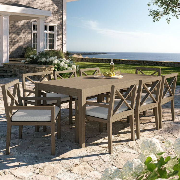 Northlake 9-Piece Outdoor Teak Wood Dining Set - Pebble