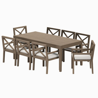 Northlake 9-Piece Outdoor Teak Wood Dining Set - Weathered Gray