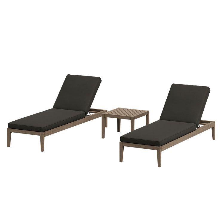 Northlake 3-Piece Outdoor Teak Wood Furniture Set with Chaise Lounges and Side Table - Flint Gray