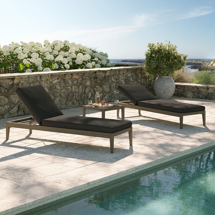 Northlake 3-Piece Outdoor Teak Wood Furniture Set with Chaise Lounges and Side Table - Flint Gray